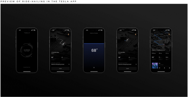 Tesla preview de l'application ride hailing