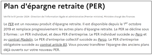 plan épargne retraite présentation site officiel