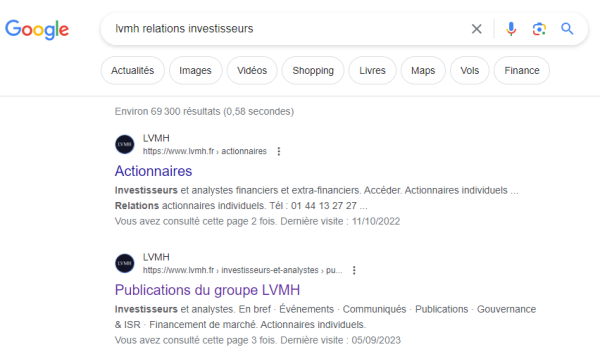 recherche google lvmh relations investisseurs