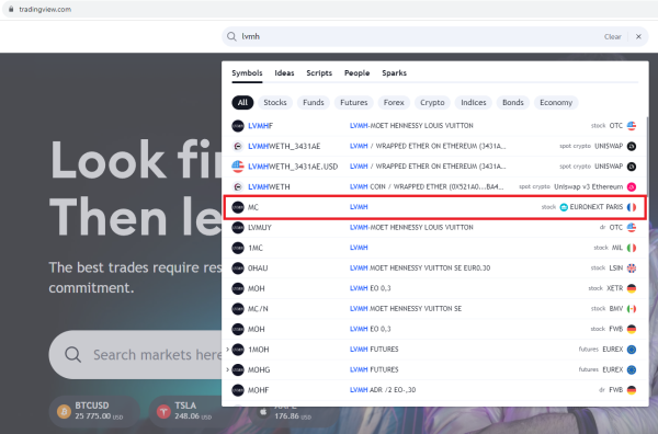 recherche tradingview lvmh euronext